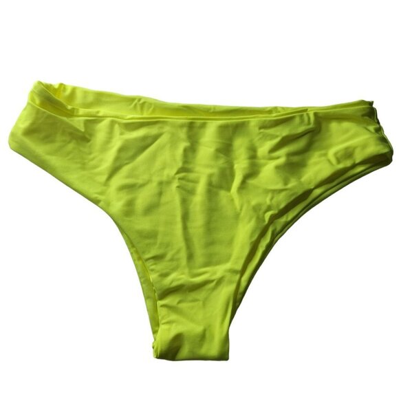 Bright Yellow Two Piece Swimsuit Bikini Tie Front Neon Womens Medium Padded - Picture 3 of 8